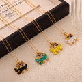 Gold Enamel Crystal Elephant Pendant Necklaces Four Colors view 4