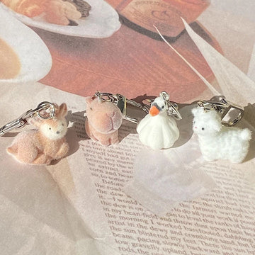 Flocked Mini Animal Keychains Capybara Alpaca Duck Deer 4 Styles