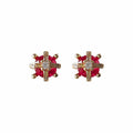 Gold-Tone Mini Red Crown Stud Earrings Clear Center Stone view 5