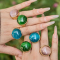 Large Oval Cat Eye Stone Rings Green Blue Gray Gold view 4