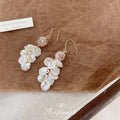 Gold Tone White Leaf And Pale Pink Stone Cluster Hook Earrings view 3