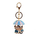 Rhinestone Panda Pair Under Umbrella Gold Tone Metal Keychain view 5