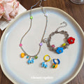 Colorful Elephant Pumpkin Charm Necklace Mismatch Hoops view 3