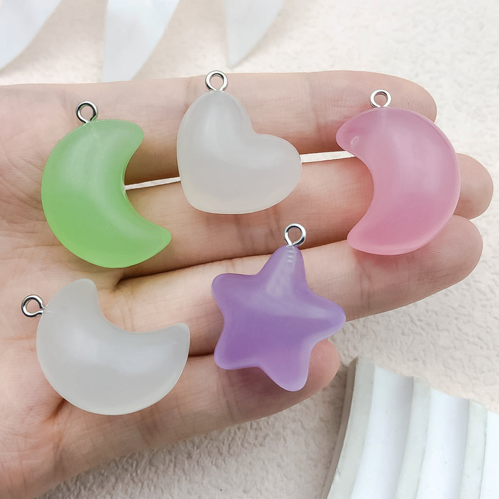 Resin Glow-in-the-Dark Star Heart Moon Charm Pendant for Keychain Bracelet Necklace DIY