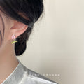 Gold Tone Pink Tulip And Green Stem Stud Earrings For Women view 2