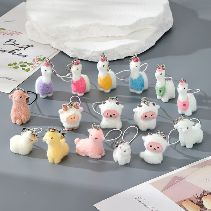 Flocked Alpaca Sheep Phone Strap Charms Lobster 14 Styles