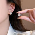 Wide Silver Crystal Huggie Hoop Earrings Statement Jewelry Design view 6