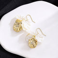 White Petal Gold Leaf Hoop and Hook Dangle Earrings view 7