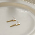 Gold Vertical Bar Drop Stud Earrings Pave CZ Drops view 4