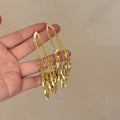 Gold Tone Wheat Leaf Tassel Earrings with Long Hook Drops view 6