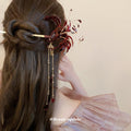 Red Or Blue Spider Lily Hair Stick With Long Petal Chain Tassels view 2