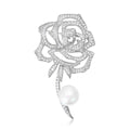 Crystal Openwork Rose Brooch with Pearl Drop Decorative Clothing Pin view 2