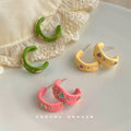 Chunky Enamel Crescent Stud Earrings In Yellow Pink And Green view 1