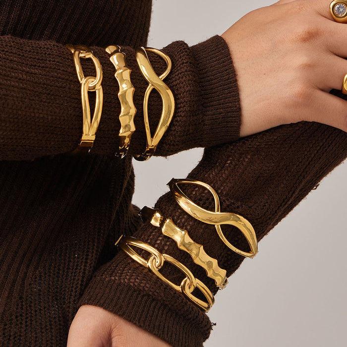 Sculptural Hinged Bangle Collection in Gold and Silver Tone
