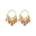 Gold Tone Huggie Earrings with Crystal Coin Cluster Drops view 5