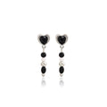 Black Heart Black and White Bead Long Stud Earrings view 5