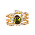 Gold Green Oval Crystal Three-Piece Stack Ring Set Sizes 6-10 view 5