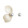 Matte Gold Petal Pearl Asymmetric AB Stud Earrings view 5