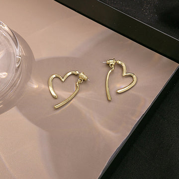 Gold Silver Detachable Open Heart Bar Stud Earrings