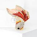 Red Enamel Goldfish Brooch Pearl Back Crystal Head view 2