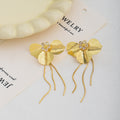 Silver Metallic Bow Triple Wire Fringe Stud Earrings view 4
