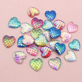 Iridescent Mermaid Scale Heart Resin Cabochons in Nine Colors view 1