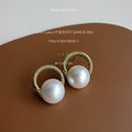 Gold Twisted Rope Open Circle White Pearl Stud Earrings view 6