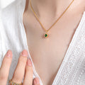 Gold Square Stone Pendant Necklace Pink Clear Blue Red view 1