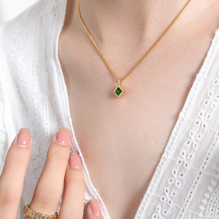 Gold Square Stone Pendant Necklace Pink Clear Blue Red
