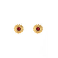 Red Round Center Gold Spiral Sunflower Statement Stud Earrings view 5