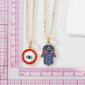 Gold Tone Colorful Enamel Evil Eye and Hamsa Pendant Necklaces view 5