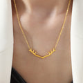Gold Antler Branch V Pendant Necklace Fine Cable Chain view 6