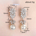 White Gold Tone Crystal Flower Leaf Faux Pearl Drop Earrings view 5