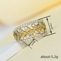 Two Tone Leaf Filigree Crystal Band Ring Polished Metal Jewelry view 4