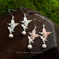 Silver Double Butterfly Drop Earrings Pearl Pink White view 3