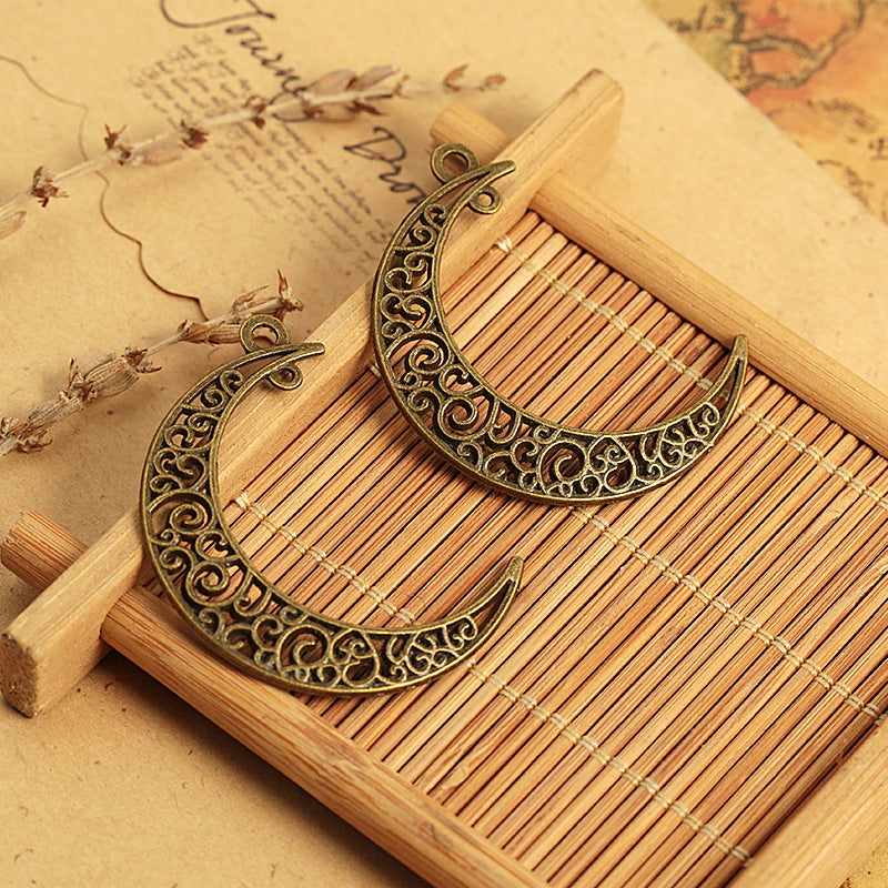 Hollow Crescent Moon Alloy Charm Pendant 40x30mm