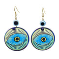 Gold Tone Round Printed Hamsa and Evil Eye Hook Earrings in Ten Designs view 4
