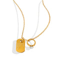 Gold Dog Tag Ring Charm Pendant Necklace Clear Stone view 5