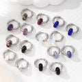 Silver Tone Textured Donut Stone Bead Hoop Earrings in Eight Colors view 1