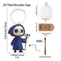 Blue Hooded Reaper Wooden Keychain Skull Staff Charm view 3