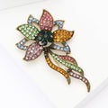 Multicolor Crystal Flower Bow Brooch With Polished Metal And Sculpted Decorative Details view 3