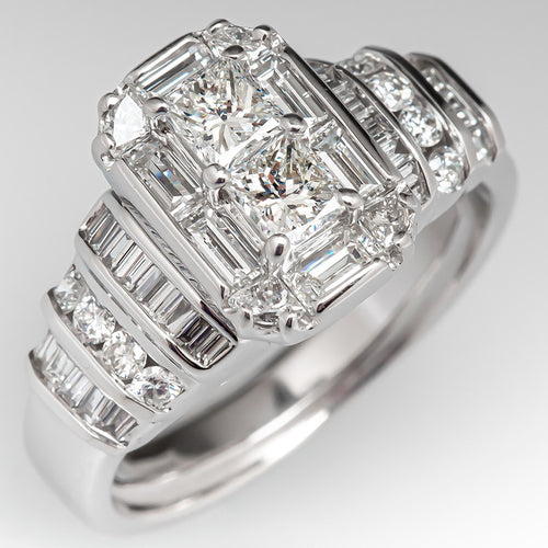 Silver-tone rectangular baguette cluster ring