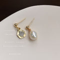 Gold Asymmetric Baroque Pearl And Crystal Disc Stud Earrings view 6