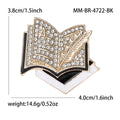 Gold Rhinestone Open Book Brooch Quill Feather Enamel Pin view 6