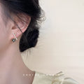 Gold Tone CZ X Bar Black Camellia Pearl Stud Earrings view 2