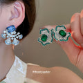 Blue Green Crystal Floral Stud Earrings Fashion Jewelry view 2