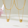 Gold Double Layer Bead Chain Ribbed Barrel Necklace Stainless view 3