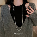 Long Multi-Strand Silver Snake Chain Pearl Station Necklace view 3
