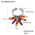 Steel Gold Natural Stone Cluster Open Adjustable Rings view 6