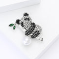Pearl Panda With Bamboo Brooch With Faceted Crystals And Polished Metal Details view 3